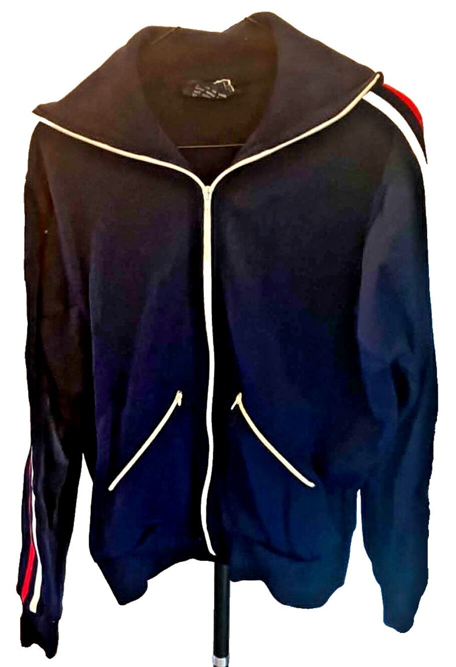 Vintage 80s Blue Retro Herbert John Nylon Track Jacket w/Red White Stripe Sz L